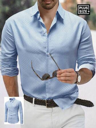 Manfinity Mode Chemise décontractée/d'affaires à manches longues et à simple boutonnage avec imprimé intégral pour hommes grande taille