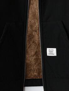 SHEIN Clasi 加大码女式字母刺绣拉链保暖连帽休闲外套 - 卡其色 - 查看 11