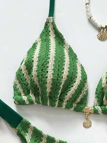 Swim Chiccia Women's Vacation Beach Striped Swimsuit Set