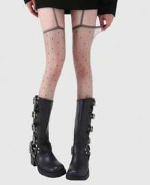 ROMWE Grunge Punk 1 Pair Gothic Style Dark Black Versatile Suspender Socks - Grey - View 9