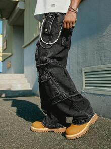 PAVTROS Men's Fashion Casual Cargo Jeans With Pockets, Versatile Baggy Cargo Jeans - Grey - View 5