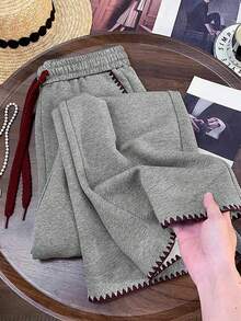 Resyla Women's Trousers/Retro Casual Pants/Spring And Autumn Loose Slim Straight Sweatpants Sports Versatile Wide-Leg Pants/Women's Contrast Color Lace Trousers/Autumn And Winter - Multicolor - View 1