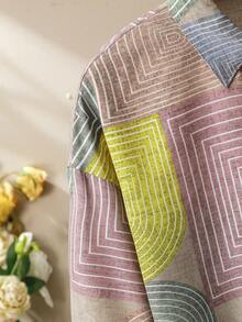 Lacomfia 女士几何印花衬衫和阔腿裤套装 - 彩色 - 查看 3