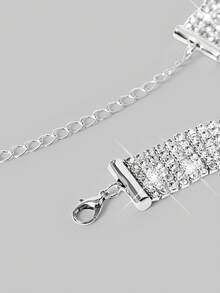 Aloruh 1 pieza Collar de mujer en tono plateado con triple de cubitos de zirconia brillantes y rhinestones, adecuado para vacaciones y fiestas formales - Plateado - Ver 4
