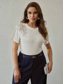 MOTF PREMIUM CAMISETA DE MANGA CORTA CON BORDADO DE CUENTAS DE STRASS - Blanco - Ver 5
