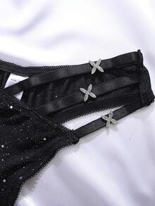 MidnightGlam Women's Fashion Sexy Rhinestone Embellished Asymmetrical G-String, Rave, Lingerie For Women,Sexy,Valentine's Day,Wedding - Black - View 3