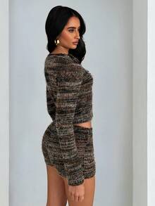 Glamine 2pcs Women Knitted Long Sleeve Top And Shorts Set - Multicolor - View 7