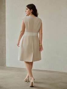 MOTF PREMIUM Abito midi elegante con blocchi di colore, adatto per primavera/estate, taglie comode - Albicocca - Visualizzare 3