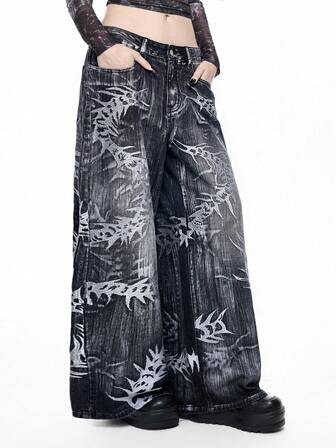 Grunge Punk Jeans anchos lavados y sueltos de estilo futurista y mecánico para mujer