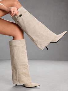 CUCCOO SZL 女士时尚百搭尖头过膝高跟靴 - 杏色 - 查看 7