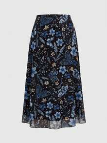 ROMWE Fairycore Women's Dark Gothic Bat, Skull, Moon, Pumpkin Print A-Line Punk Skirt - Multicolor - View 2