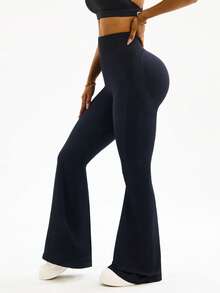 Rhythm Era Plus Size Women High Waist Solid Color Slim Fit Breathable Yoga Leggings & Pants - Black - View 3