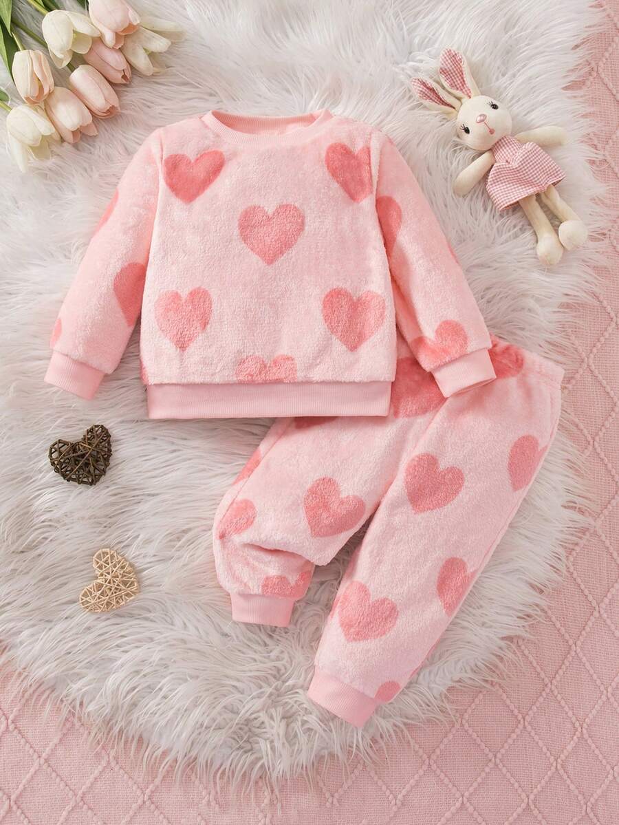 Babygirl Cute Fluffy Pattern Long Sleeve Loungewear Set, Casual For Autumn/Winter - Multicolor - View 1