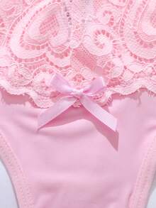 SHEIN Women Elegant Solid Color Lace Panties - Pink - View 5