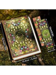 3pcs/Set,256Pages, Butterfly Flower Vintage Hardcover Notebook,1book+2pcs Bookmarks,Golden-Plated Laser Foil Stamped Diary,Colored Pages,DIY Scrapbook,Portable Notebook,Travel Journal,Perfect Gift,Back To School - A5 - View 2