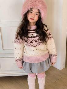 DAZY Young Girls Round Neck Christmas Knit Sweater, Autumn/Winter
