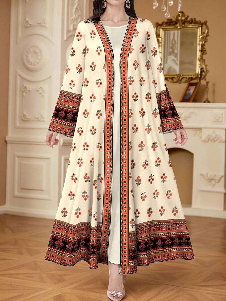 SHEIN Najma Áo khoác cardigan dài tay họa tiết Paisley cổ điển và in kỹ thuật số hình học dành cho nữ, mùa xuân/thu - Nhiều màu - Xem 1