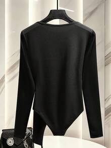 Franclia 黑色独特高端连体衣，肩部饰有水钻，修身长袖，优雅派对风格连体衣 - 黑色 - 查看 2