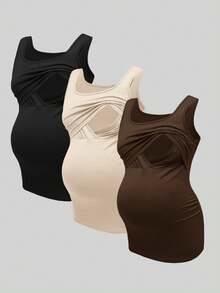 Modmama 孕妇哺乳三件装纯色圆领背心