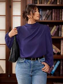 Vionelle Áo cánh dài tay rộng xếp ly thanh lịch dành cho nữ cỡ lớn, mùa thu/đông - Màu tím  Violet - Xem 5