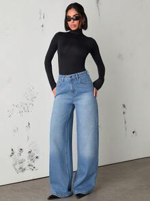 Rafferiza WOMEN STRAIGHT LOW WAIST JEANS - Medium Wash - View 4