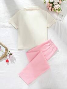 2pcs Fashionable Cloud Pattern Cardigan Pajama Set, Long Sleeve Top And Pants, Loungewear - Apricot - View 3