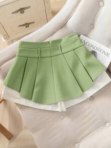 Chiquease New Summer High Waist Slimming Contrast Color Button A-Line Shorts - Green - View 2