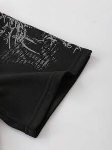 ROMWE MEN Goth Spring/Summer Casual Graphic Men'S Oversized Short Printed T-Shirt - Black - View 7