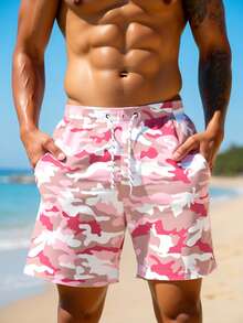 Manfinity VDAYZ Męskie szorty plażowe z nadrukiem w kamuflażu i kieszeniami na sznurek w pasie