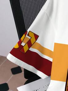 HARRY POTTER X SHEIN 男士休闲撞色卡通图案圆领短袖T恤，夏季 - 白色 - 查看 4