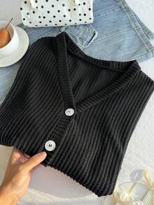 Comfortcana 休閒前紐扣純色大碼女士上衣 - 黑色 - 查看 8