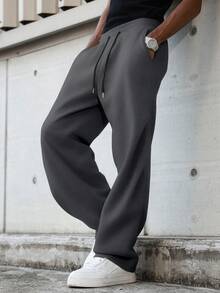 Manfinity Roghcode 男士纯色休闲运动裤 - 深灰色 - 查看 3