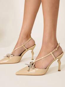 CUCCOO CHICEST Zapatos de tacón con decoración de lazo de cristal elegantes y de moda para fiestas - Albaricoque - Ver 5