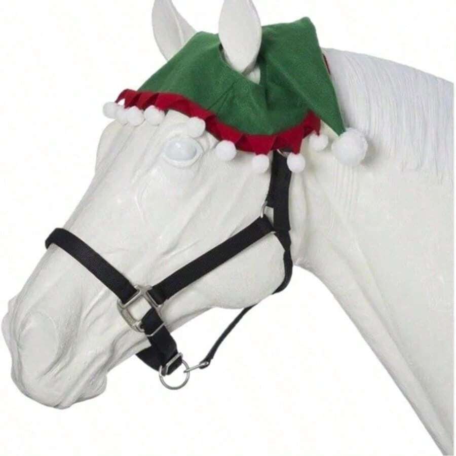 1pc Christmas Elf Horse Hat Equestrian Supplies Christmas Horse Hat Double Ear Design Christmas Gift Christmas Photo Christmas Gift For Ponies