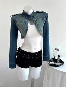 Elamini Women's Fashionable Retro Short Denim Jacket