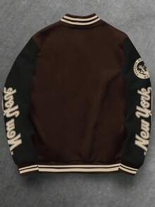 Manfinity Homme Plus Size Men's Contrast Color Patchwork Slogan Print Sports Long Sleeve Jacket - Multicolor - View 2