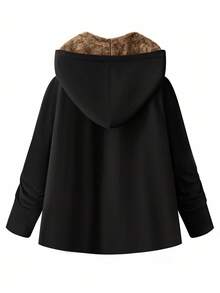 SHEIN Clasi 加大码女式字母刺绣拉链保暖连帽休闲外套 - 卡其色 - 查看 9
