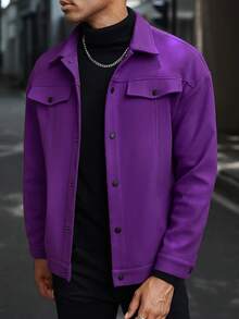 Manfinity Homme Men's Solid Color Single-Breasted Casual Wool Blend Jacket, Autumn/Winter - Violet Purple - View 6