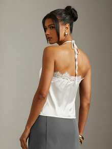 Hauture Top de tirantes con detalle de encaje, sexy y apropiado para la oficina en verano - Blanco - Ver 7