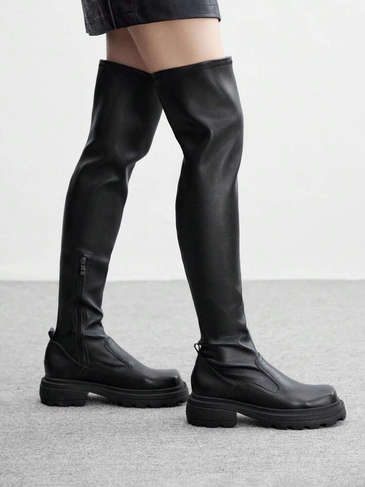 CUCCOO BIZCHIC Botas altas de suela gruesa versátiles y de moda para el transporte diario de mujeres