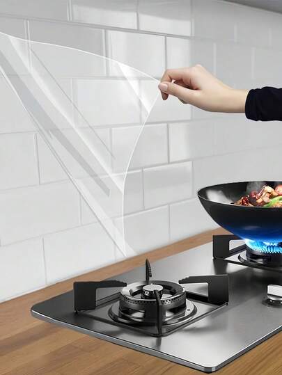 1pc Large Size PET Material High Temperature Resistant Transparent Oil Proof Waterproof Adhesive Sticker Kitchen Wall Tile Protector For Summer Beach Party Camping Organizer Room Decor Home Improvement DIY Protective Film Decorative Cover