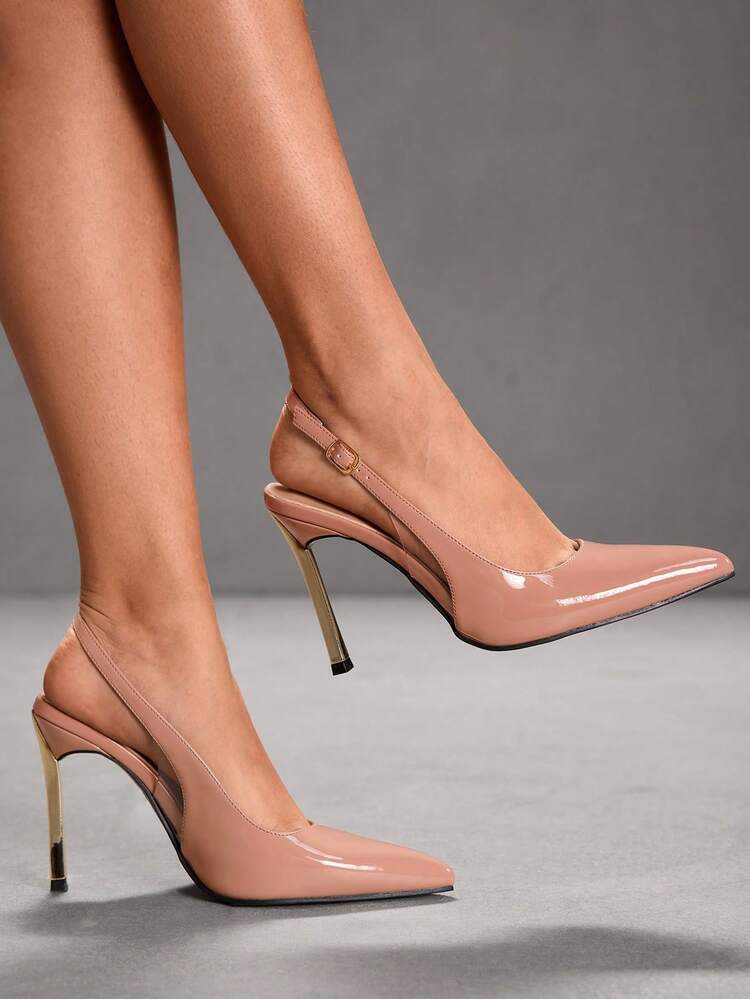 CUCCOO SZL Women's Pointed Toe Stiletto High Heel Apricot Color Backstrap Elegant Fashion Sexy Ladies High Heels Mule Shoes, Suitable For Party, Gathering, Banquet And Other Occasions