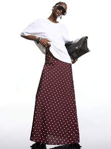 LYSMO 2025 New Arrive Minimalism Winter  Women's Polka Dot Print Elegant & Fashionable Mermaid Skirt Maroon Skirt Burgundy Skirt Long Skirt Women S Maxi Skirt Skirts For Women,New Year Clothes,New Year Look - Black and White - View 5