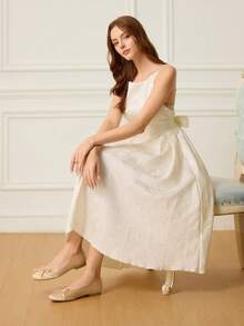 CUCCOO HITCHD 优雅蝴蝶结装饰舒适平底一脚蹬鞋，简约纯色 - 香檳色 - 查看 3