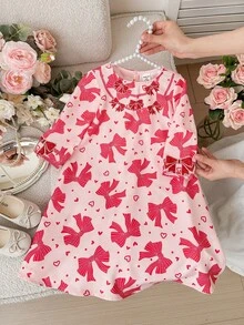SHEIN 浅粉色连体祈祷长袍，长袖连衣裙，通体饰有蝴蝶结印花。这款女婴休闲V领宽松传统长袖阿拉伯连衣裙适合春夏穿着，优雅长袖连衣裙，女婴祈祷长袍，舒适易穿，休闲百搭，端庄卡夫坦长袍。 - 藍色 - 查看 6