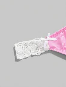 ROMWE Kawaii Cute & Charming Polka Dot Lace Bow Tie Narrow Edge Thong Panties - Pink - View 3