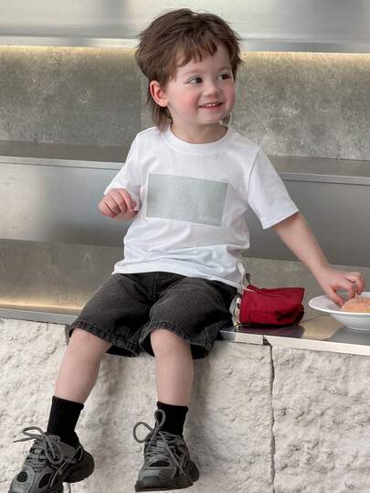 DAZY Camiseta de manga corta y cuello redondo informal para niños pequeños