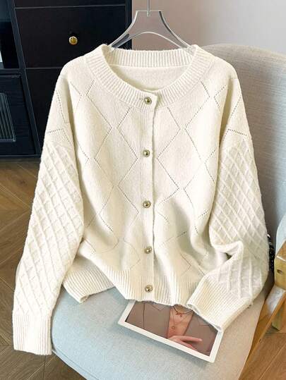 GlowEve CURVE Plus Size Women Casual Dropped Shoulder Long Sleeve Single-Breasted Knitted Cardigan, Autumn/Winter