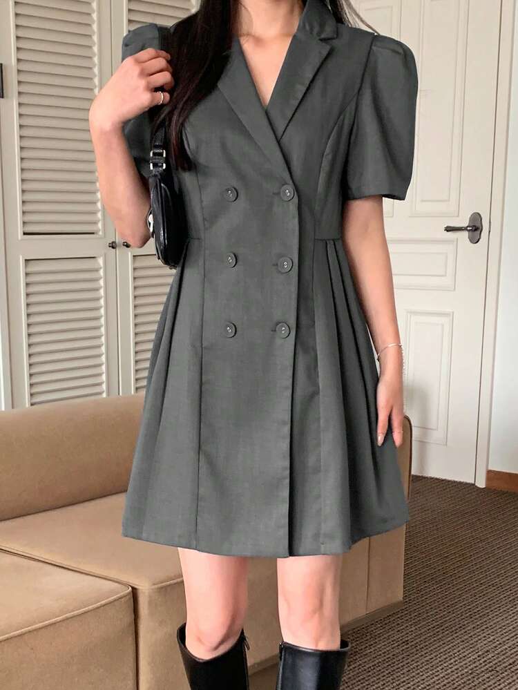 Women's Lapel Collar Loose Waist Short Dress Sundress