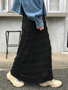 FRIFUL 女款素色休閒通勤百搭裙，適合校園穿搭 - 黑色 - 查看 6